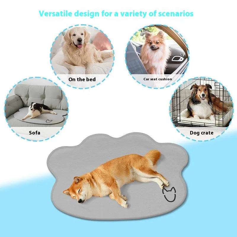 Ice silk cooling mat for dogs with dog head shape design in light grey colour