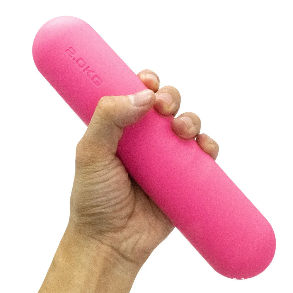 Silicone-edged hand-drawn dumbbell stick in selected colour and weight for non-slip fitness workouts.
