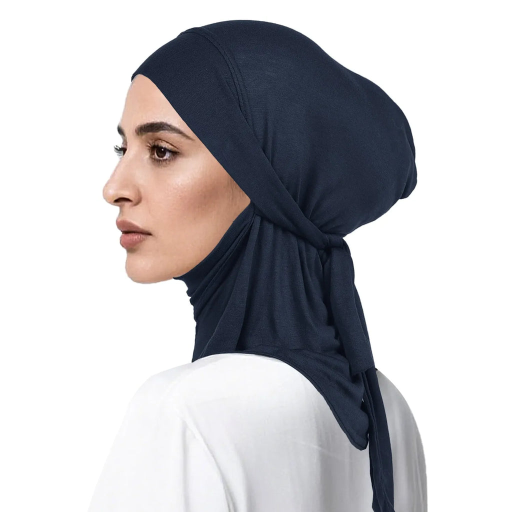 Women's hand-embroidered polyester headscarf in dome crown style with strap sleeve cap, average size, available in eight colours