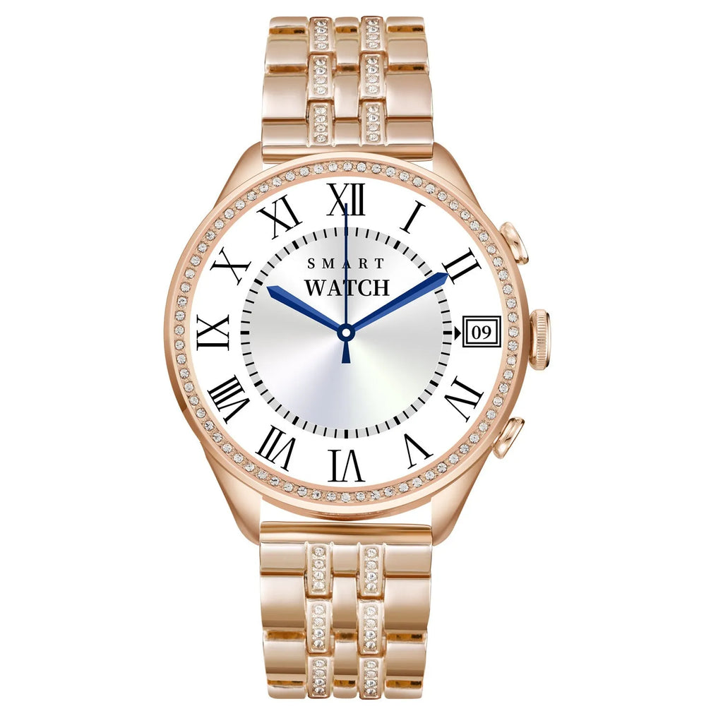 Gold smart watch with TFT screen and touch button, featuring Bluetooth calling and health monitoring functions