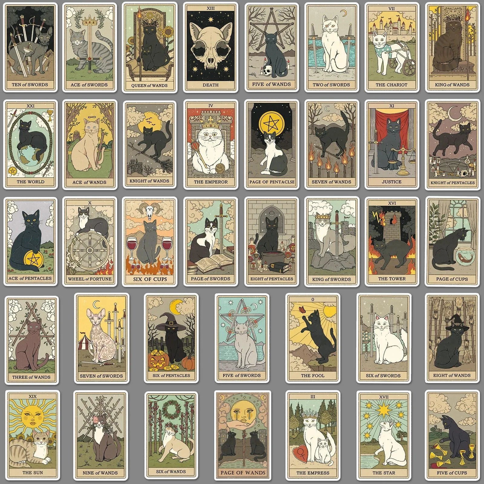 78-piece waterproof luggage sticker set with tarot card graffiti designs in cute style