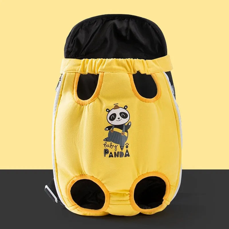 Cartoon cute chest bag pet carrier in canvas with colourful stitching patterns and adjustable sizing