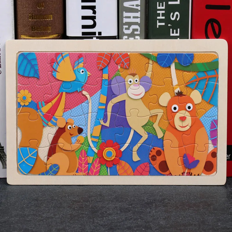 80 piece wooden animal jigsaw puzzle in iron box with non-toxic paint for children aged 3+