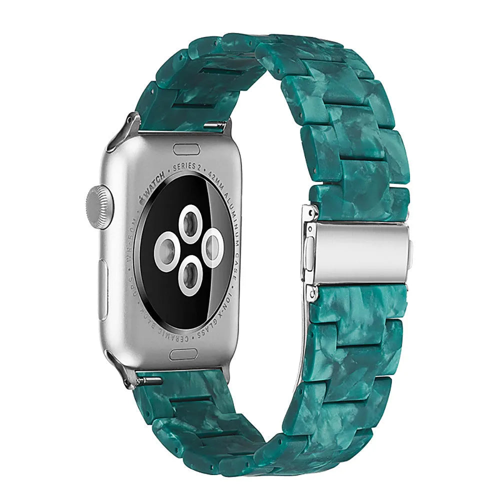 Slim resin watch strap in Army Green for Apple Watch 38-45mm with silver buckle