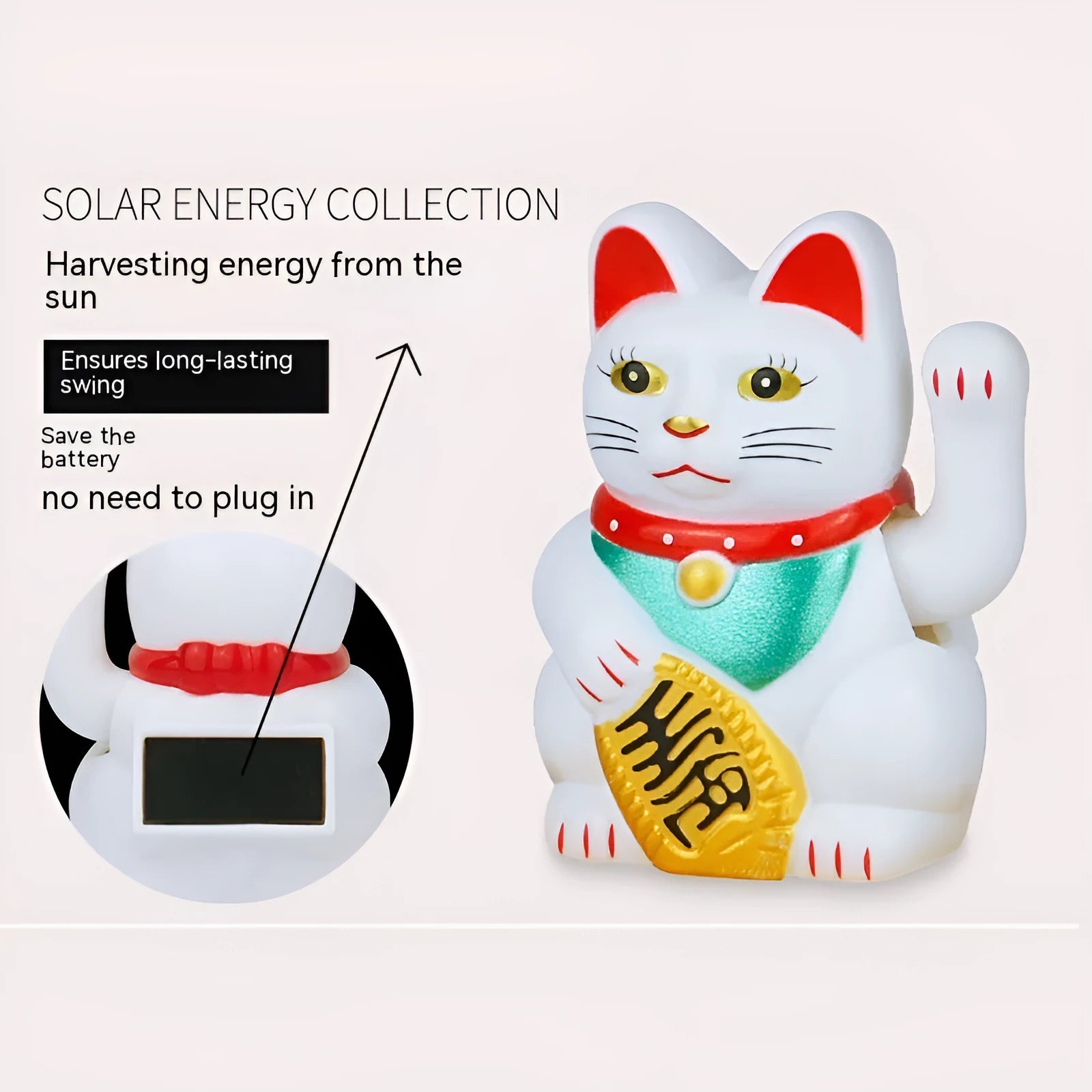 Solar powered waving cat decoration in yellow, black or white colours