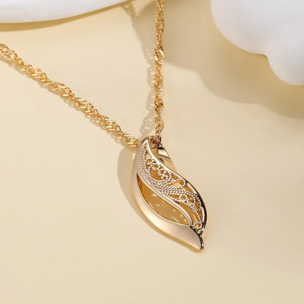 women's glossy hollow-out leaf necklace champagne gold copper casual style