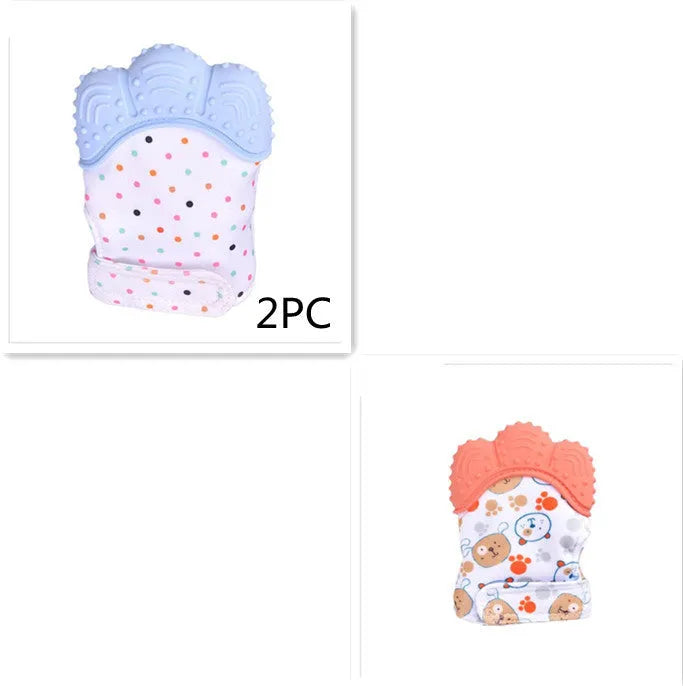 Silicone baby teether glove with Velcro strap in blue colour