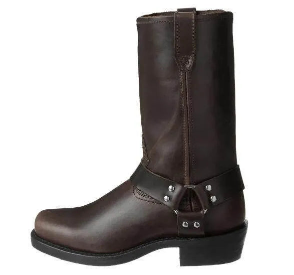 Men's vintage cowboy boots with belt buckle ring detail on shaft and leather soles in three western colour designs