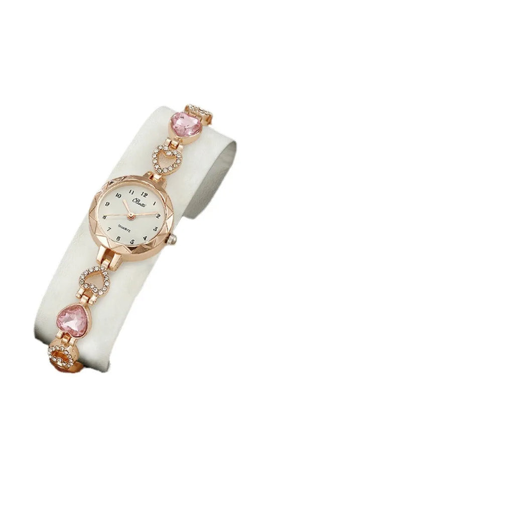 Women's simple disc quartz bracelet watch set with matching jewellery in pink, blue, purple options