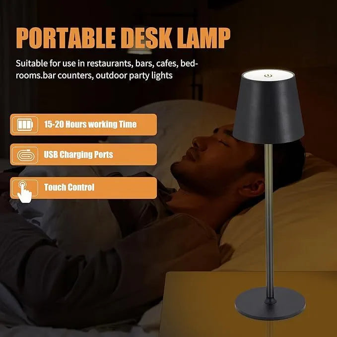 Rechargeable waterproof table lamp, 10 x 38cm, built-in battery, available in gold, black, white, rose gold, and blue