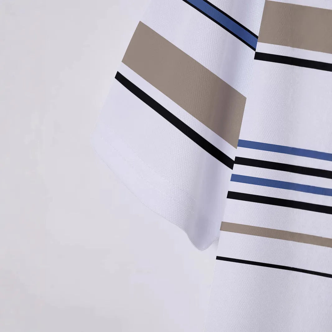 Men's white striped short sleeve slim fit T-shirt on hanger