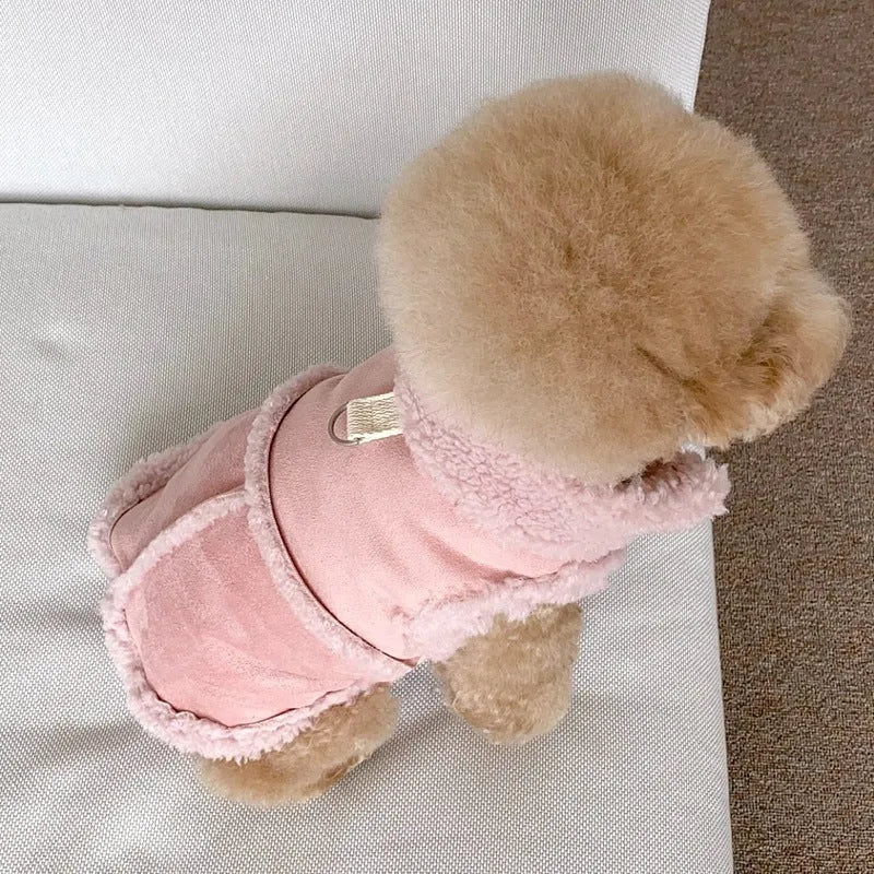 Pet autumn winter traction warm vest in brown, pink, or white, sizes XS to XL back length 20cm to 40cm