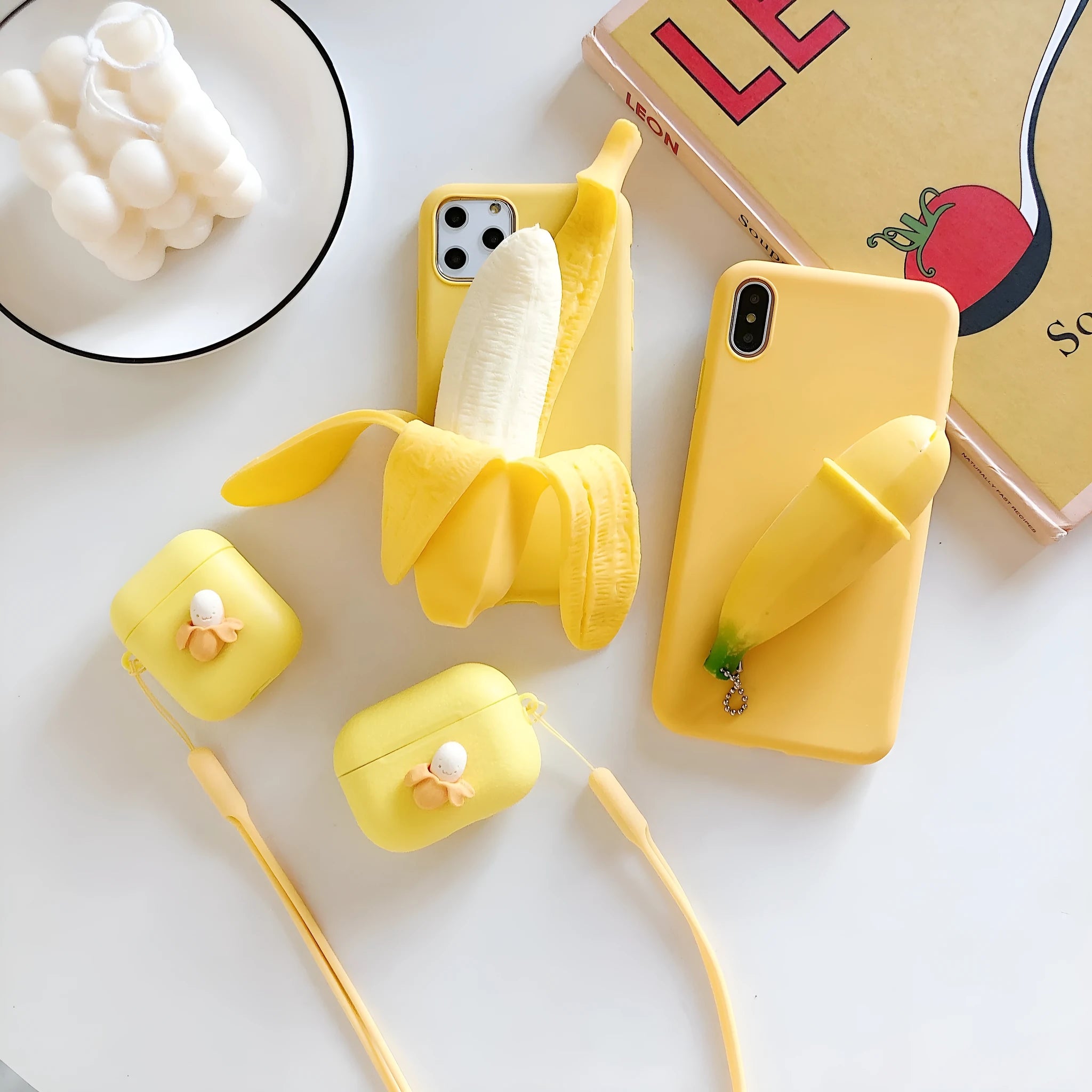 Open banana design IMD mobile phone case for iPhone models showing back cover protection