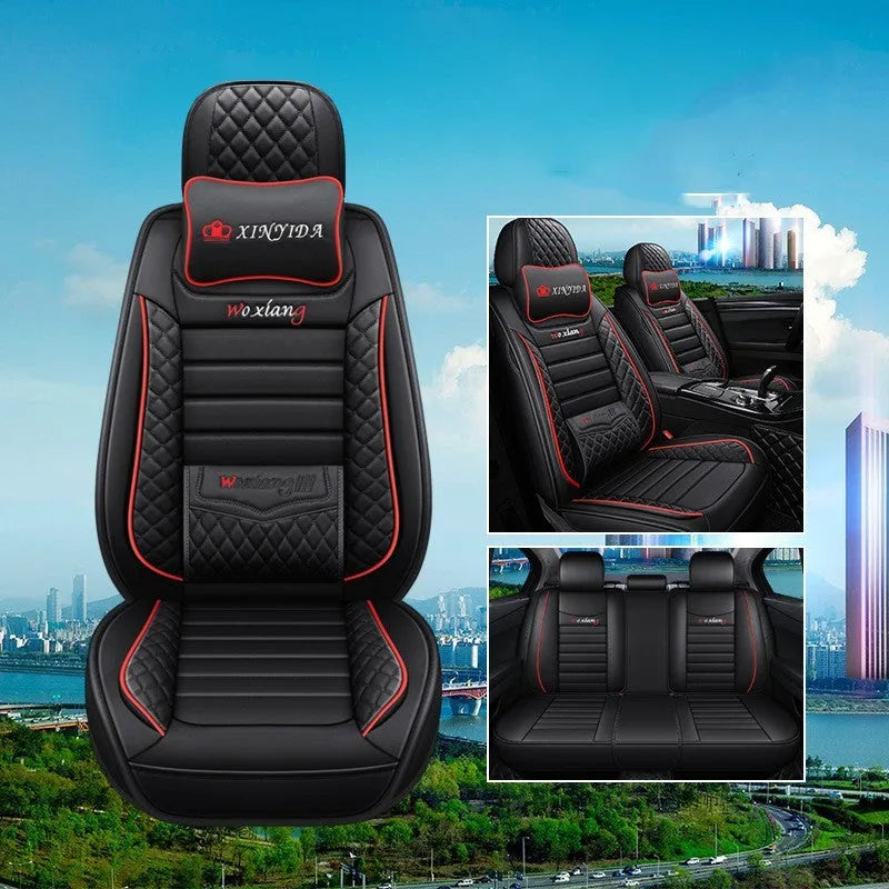 Red leather car seat cushion with high elastic sponge filler on a car seat.