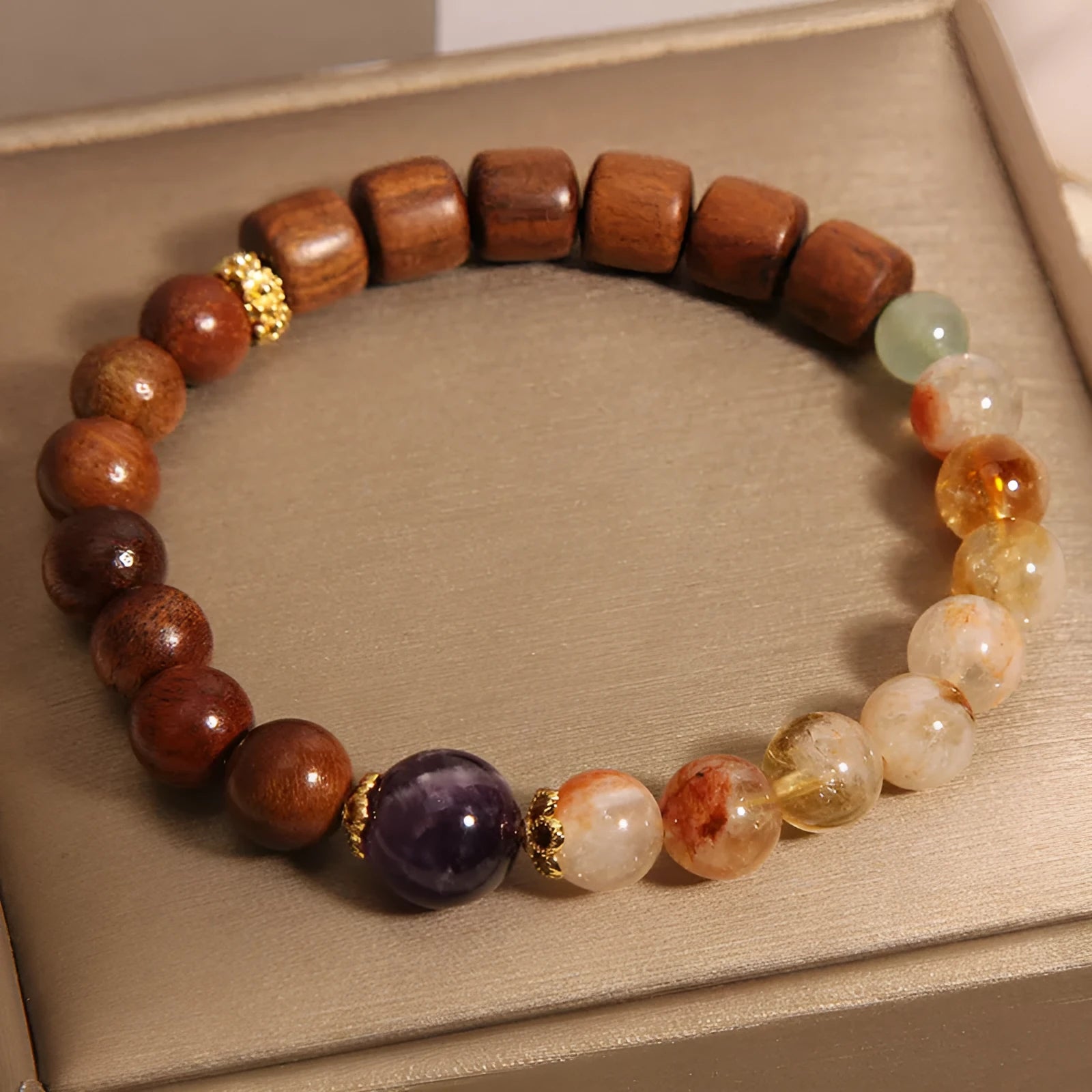 Women's crystal bracelet with pineapple yellow tower crystal and ebony amethyst beads featuring pearl, rhinestone and sequin pastoral decoration