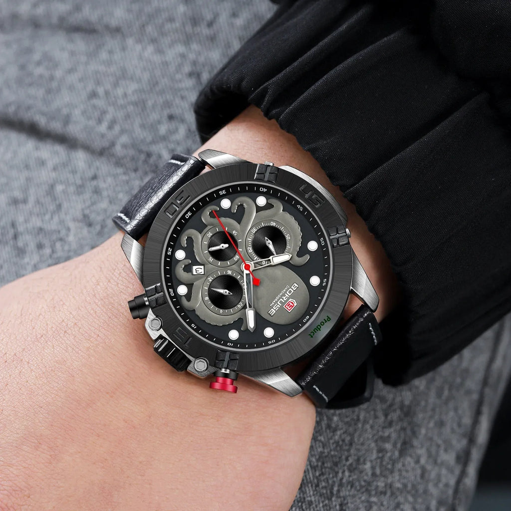 Octopus men's waterproof luminous quartz watch in black or blue colour options
