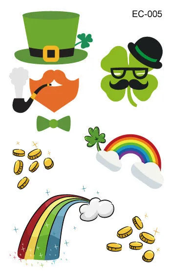 Temporary tattoo stickers with Irish festival flag designs for children, sized 120x75mm with St. Patrick's Day clover motif