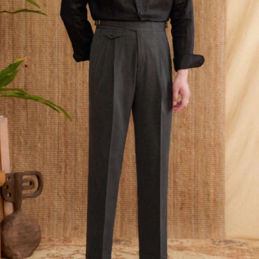 Men's slim fit wrinkle resistant business trousers in dark grey, light brown and light apricot colours