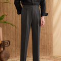 Men's slim fit wrinkle resistant business trousers in dark grey, light brown and light apricot colours