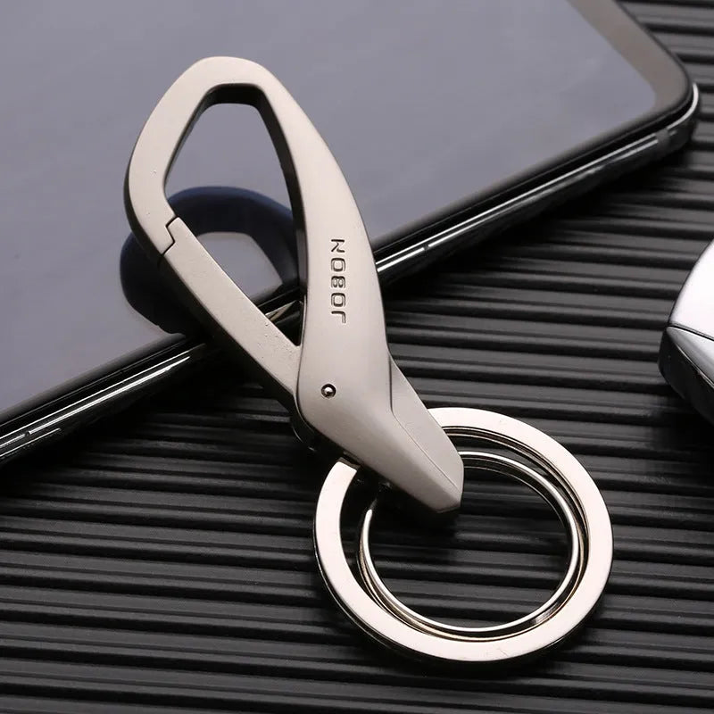 Zinc alloy car key waist hanging double ring holder in black on a belt loop