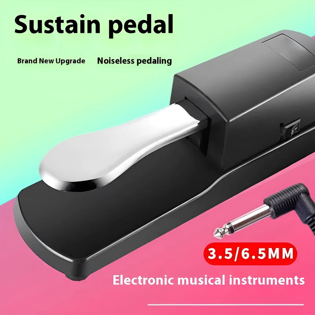 Black universal sustain pedal for electronic keyboards and MIDI controllers
