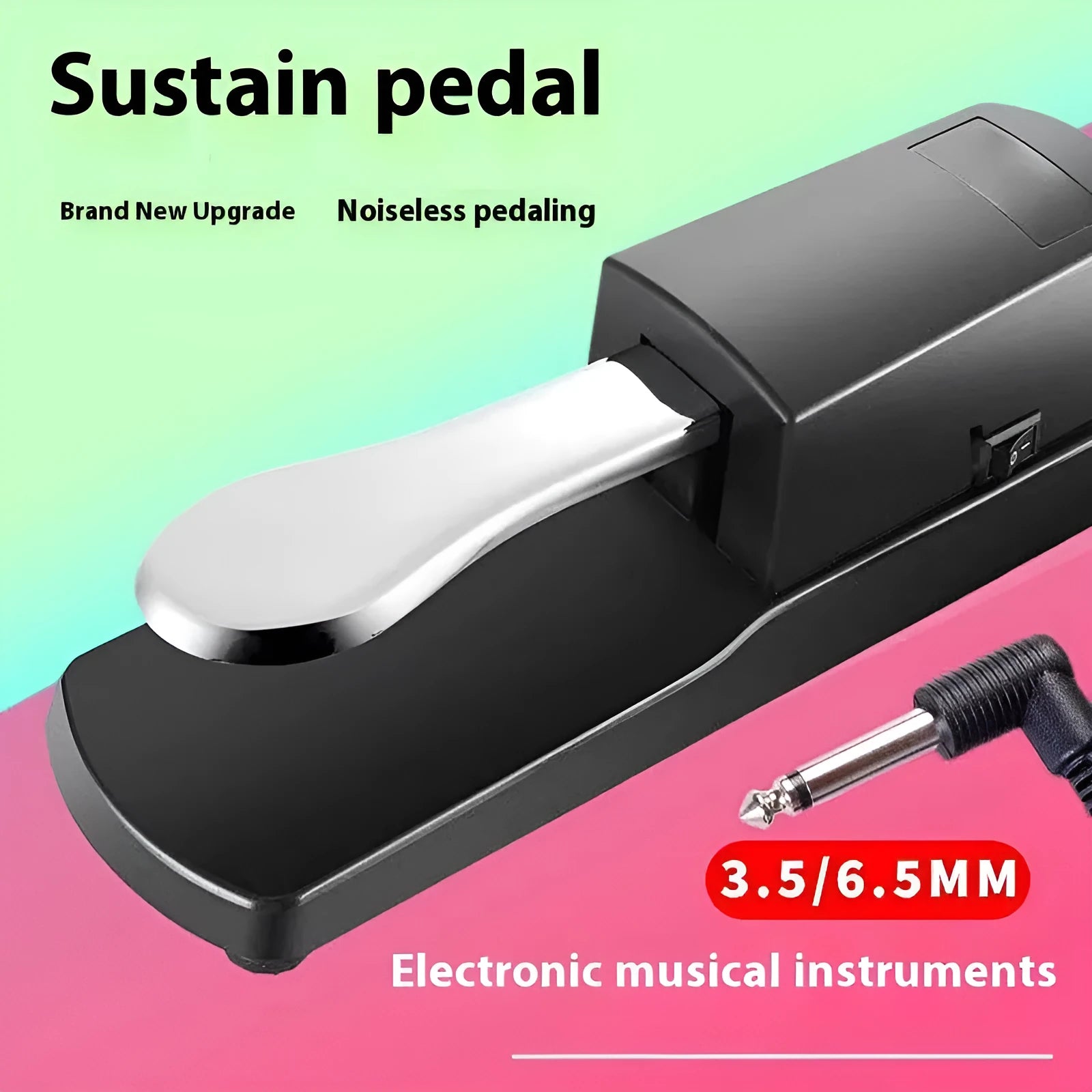 Black universal sustain pedal for electronic keyboards and MIDI controllers