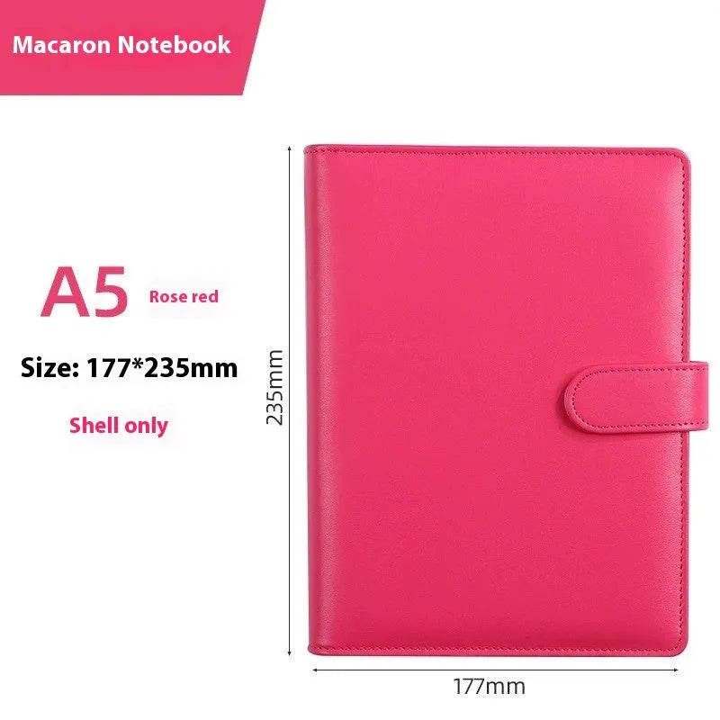 A5 PU leather zippered notebook shell in a solid colour, shown closed, for loose-leaf paper organisation.