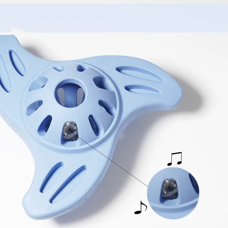 Blue bite-resistant rubber boomerang dog chew toy for medium and large breeds