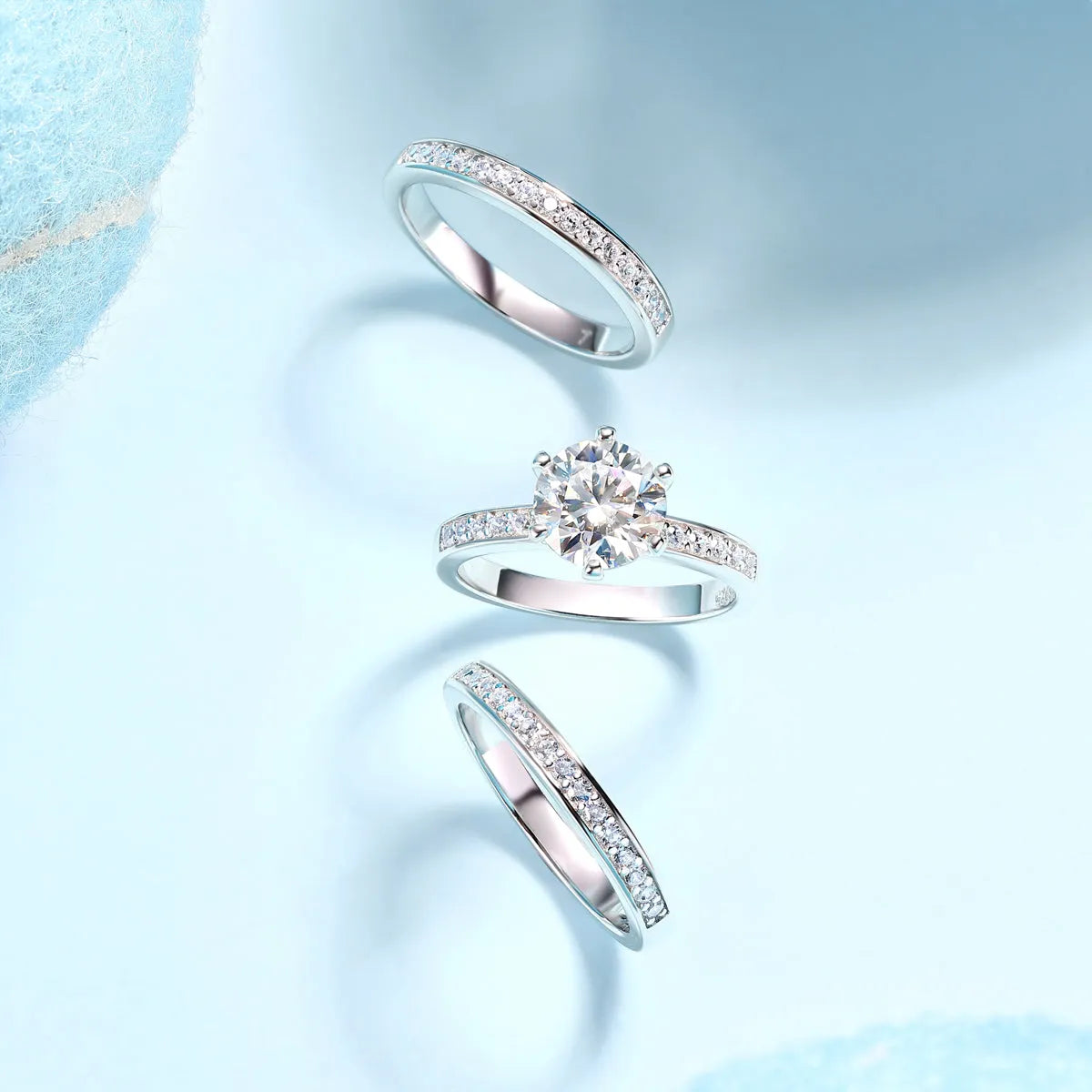 Wedding ring set with 2-carat moissanite in S925 silver platinum plating, gift box, GRA certificate