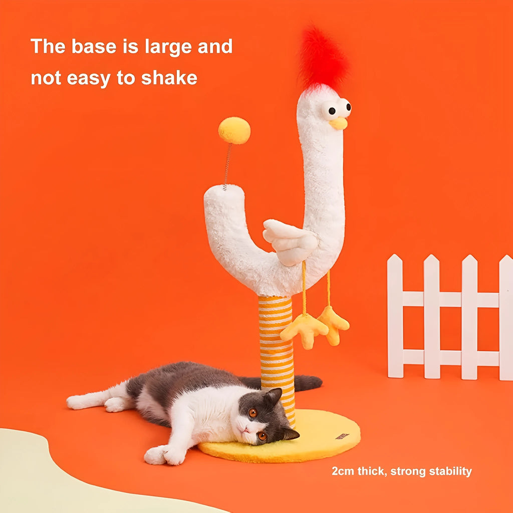 Yellow sisal cat scratching post with U-shaped design and spring ball toy