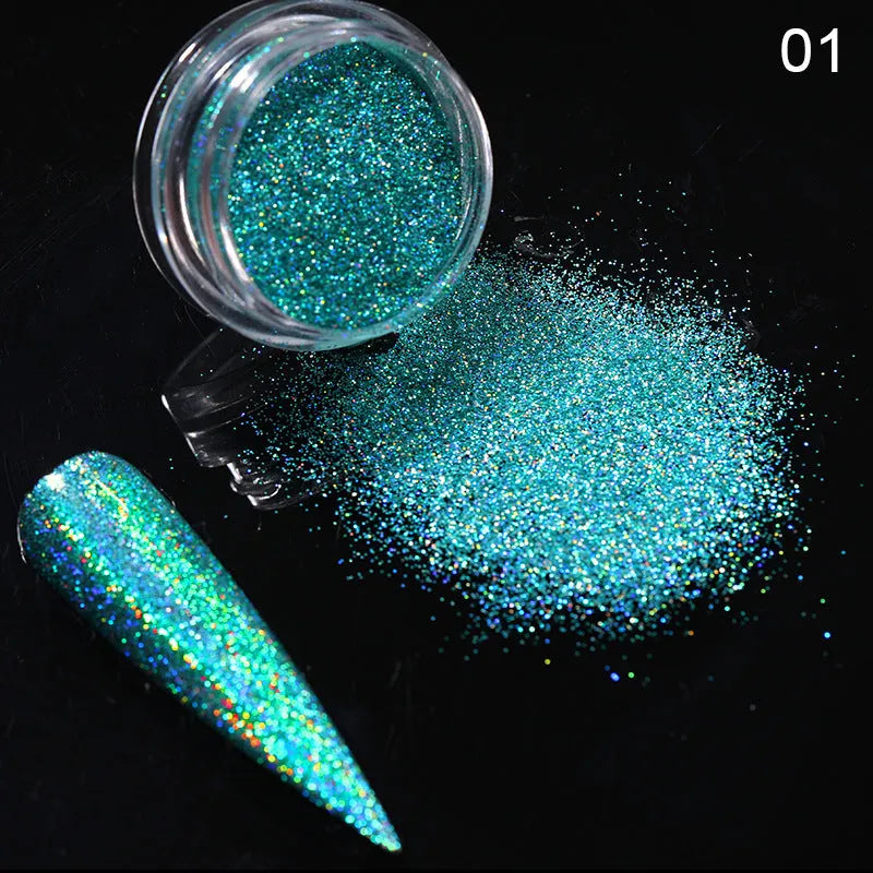Aurora Magic Nail Powder glitter in laser gradient colours for nail art decoration