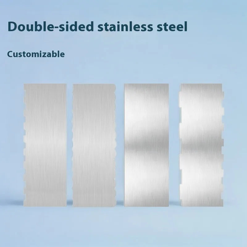 Stainless steel cake decorating scraper for polygon patterns in seven style variations