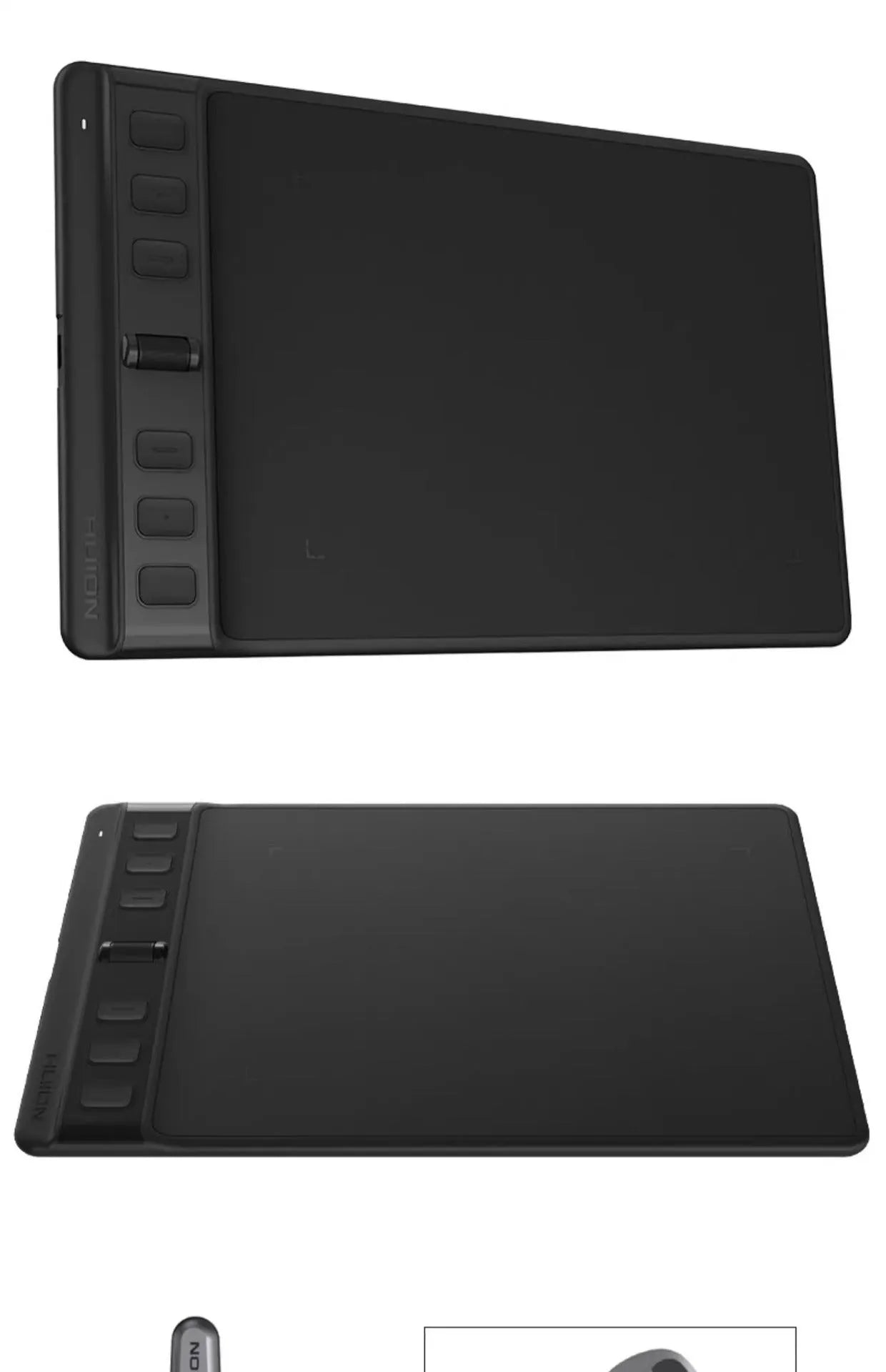 Hua Wang H641P black drawing tablet with PW110 pen on wooden desk