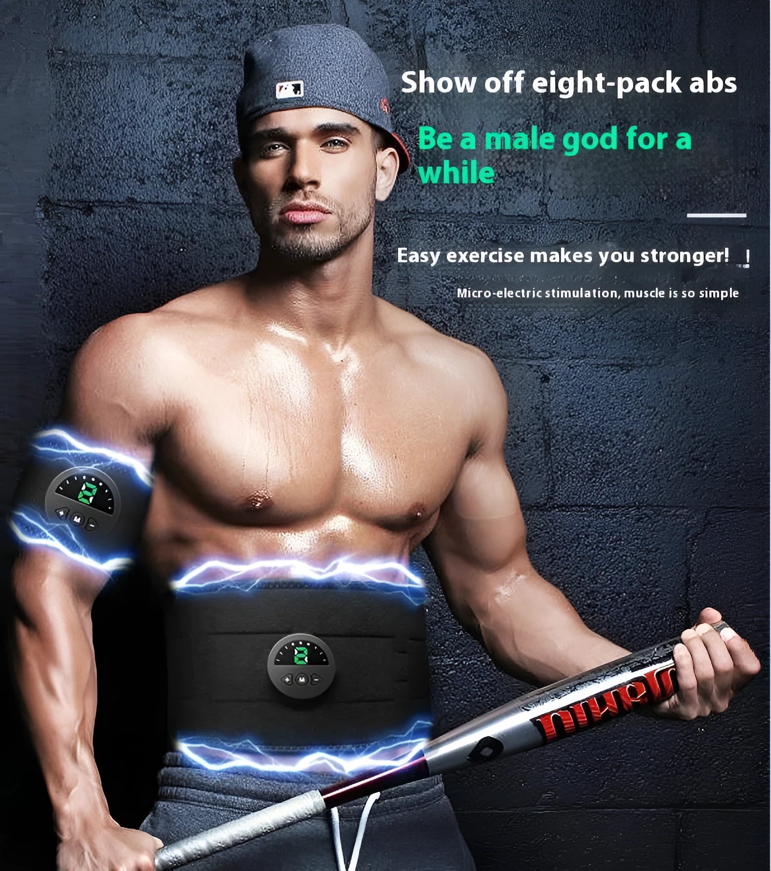 Fitness waist and abdomen shaping belt with display screen and USB cable.