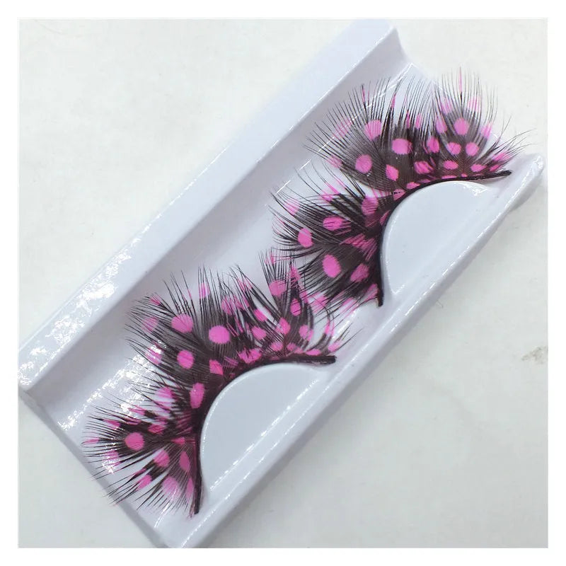 Handmade two-colour feather false eyelashes, one pair, feather model style for eye make-up