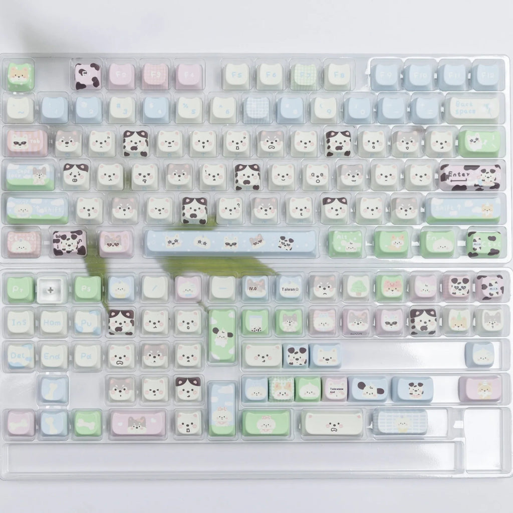 PBT sublimation key cap full set with colourful cute puppy cartoon design for mechanical keyboards