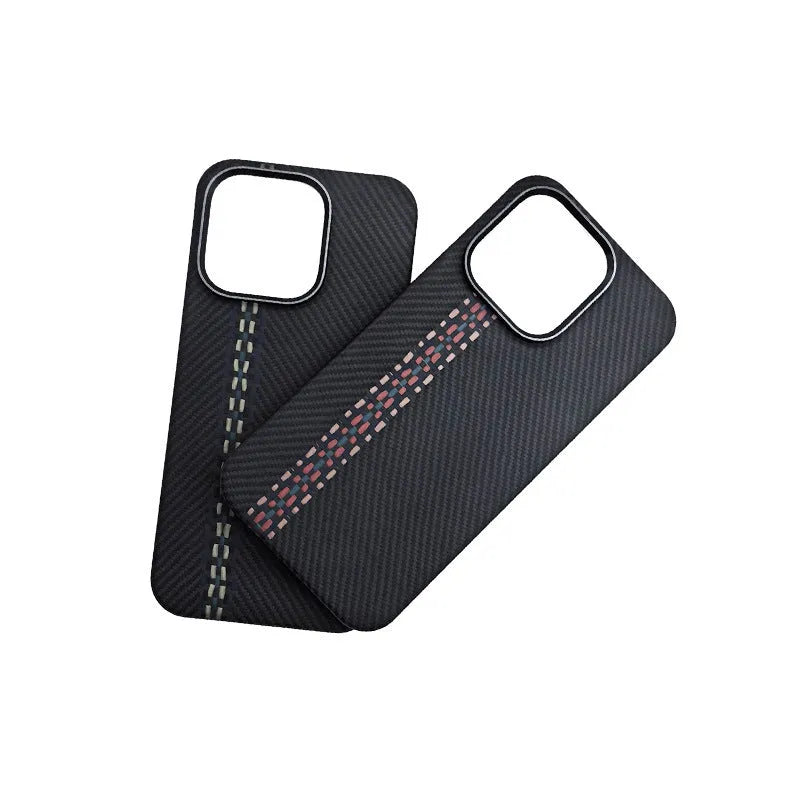 Carbon fibre Kevlar all-inclusive phone case with magnetic ring in red for iPhone 15 Pro Max