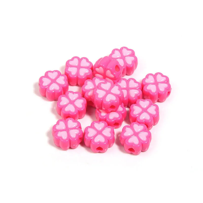 15mm frosted acrylic four-leaf clover beads with love pattern in mixed colours for crafts