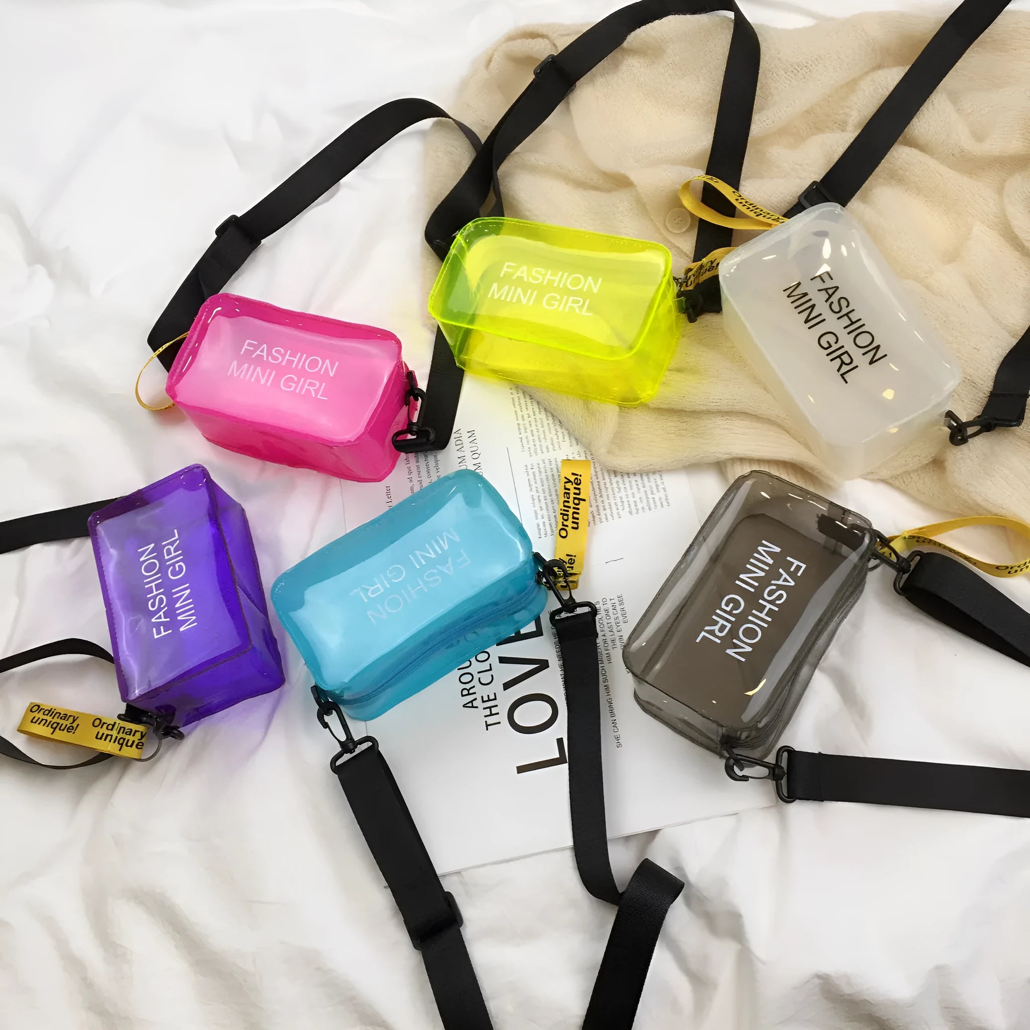 Transparent square jelly women's shoulder bag with diagonal cross design and adjustable strap