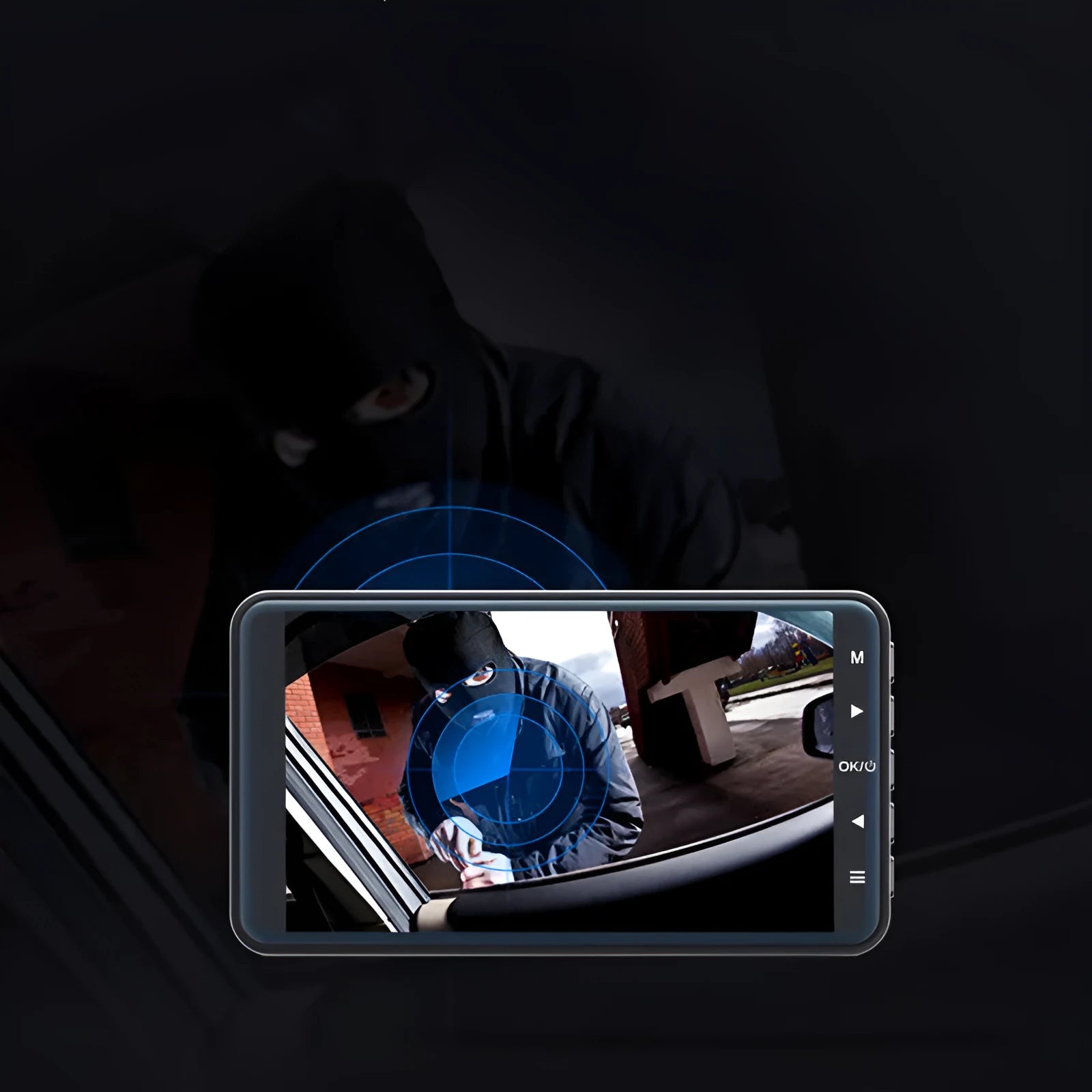 4-inch adhesive dashcam with dual lens, touch controls, and wide-angle lens for car recording