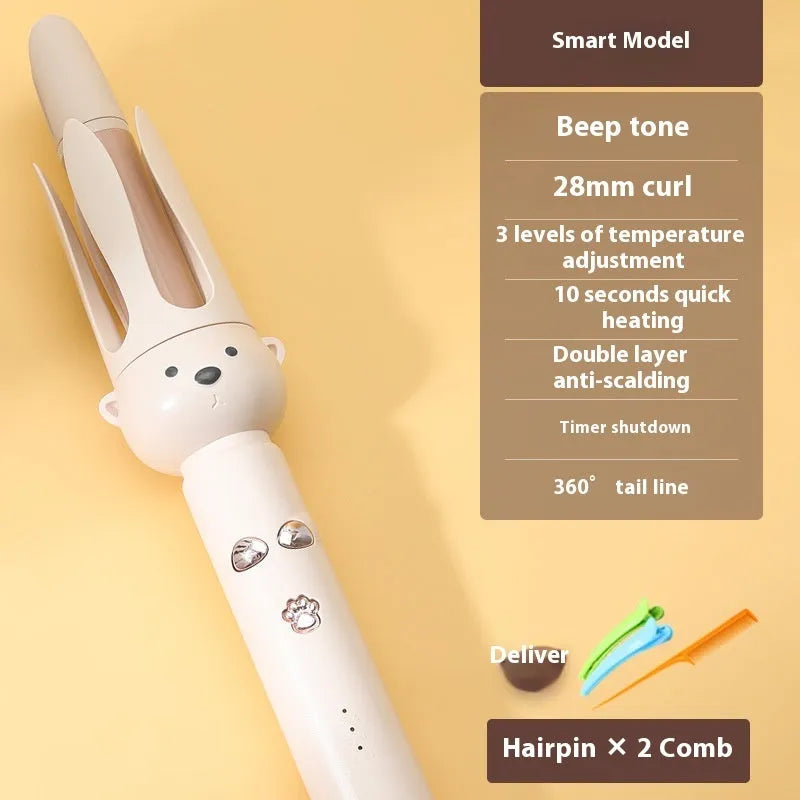 Beige automatic hair curler with anion negative ion technology and hair stick accessory