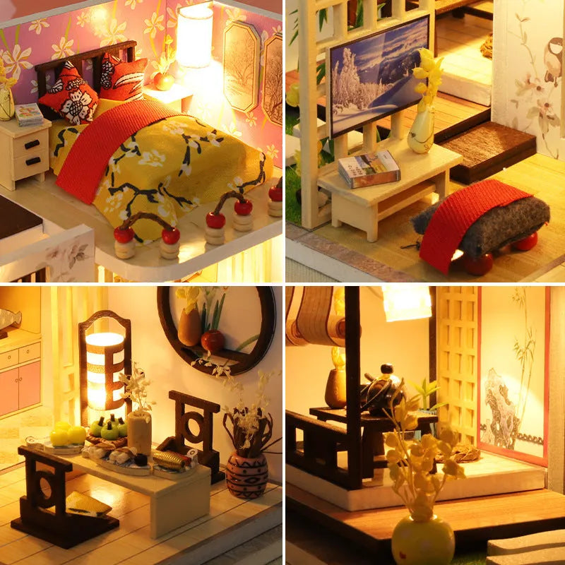 Wooden duplex loft villa model, battery powered small house toy, 30cm x 7cm x 16cm, Basic Style