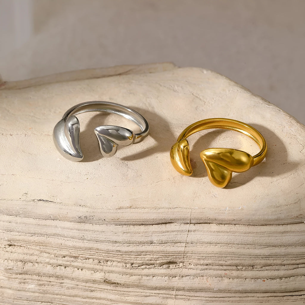 Personalized open mouth ring in 304 stainless steel, retro geometric split ring for women, JH364 gold or steel colour