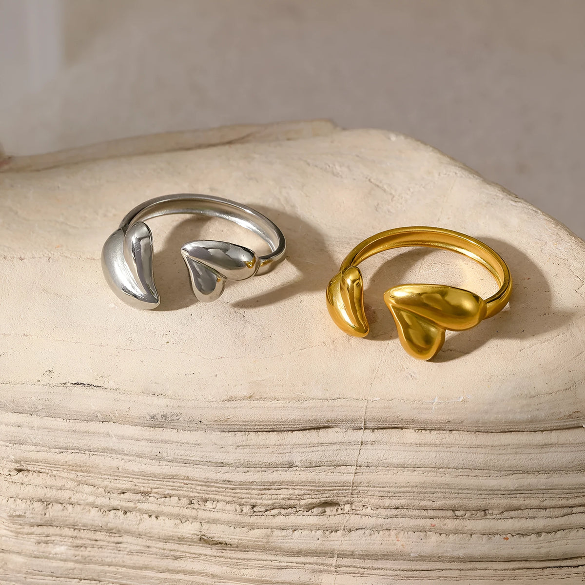 Personalized open mouth ring in 304 stainless steel, retro geometric split ring for women, JH364 gold or steel colour