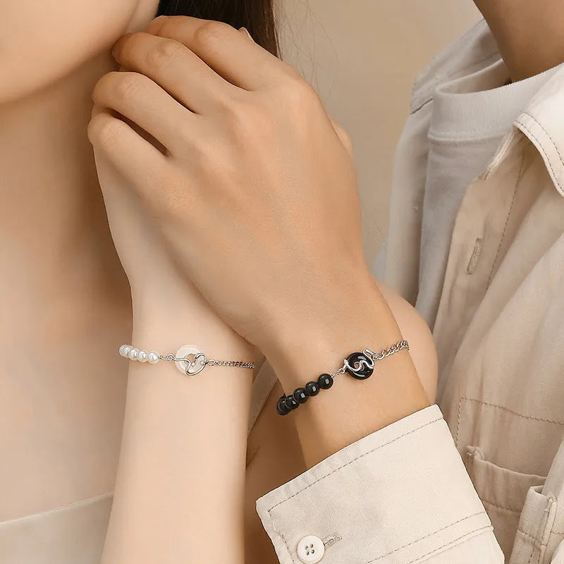 New Chinese style 925 sterling silver couple bracelet with safe buckle and snake zodiac design