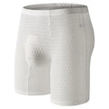 Men's solid colour lace boxer shorts on a white background, showing shaping design.