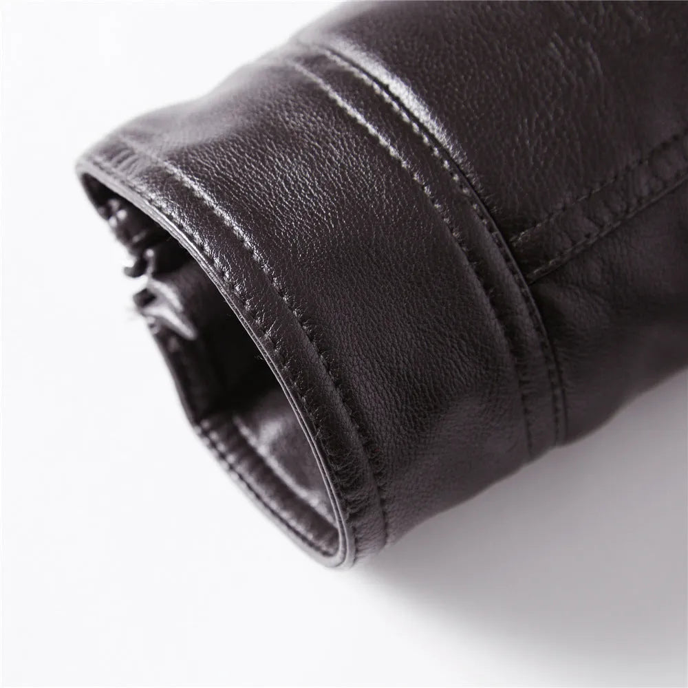 Men's fleece-lined motorcycle jacket with stand-up collar, cotton, black red brown, sizes L to 3XL