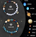 Set of two beaded bracelets with natural stones for the twelve zodiac signs on an adjustable cord.