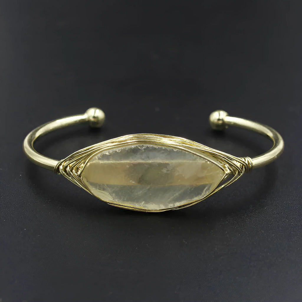 Natural raw gemstone winding bracelet with 8mm crystals in ethnic unisex design