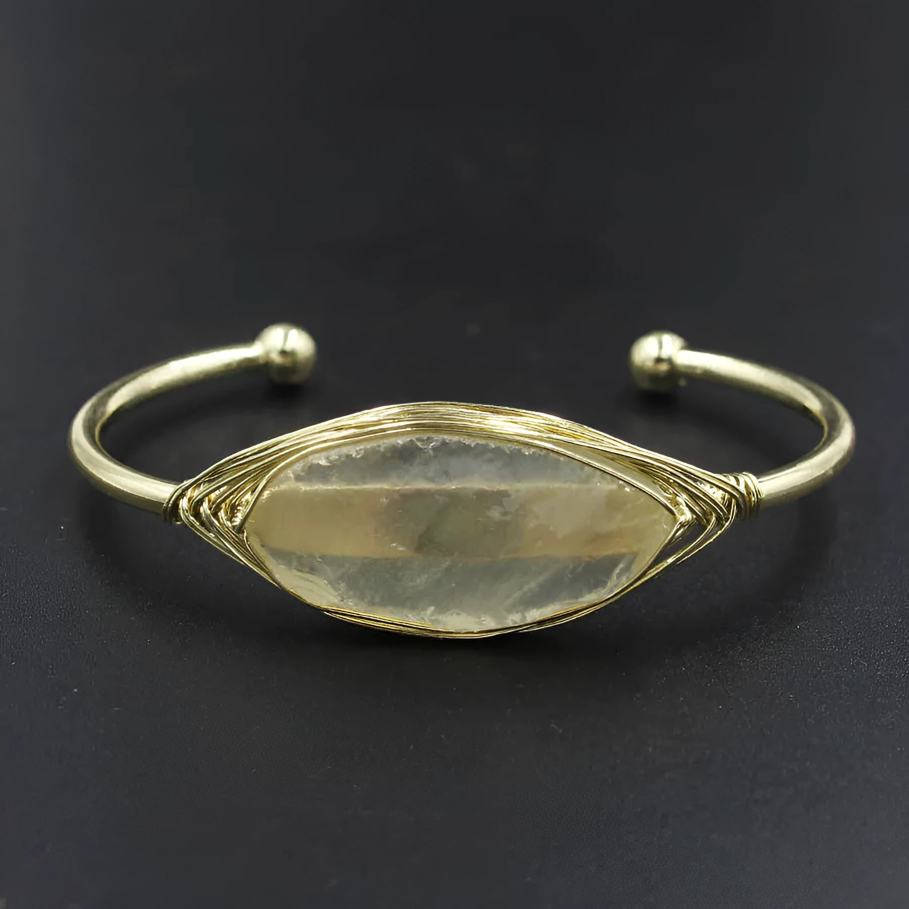 Natural raw gemstone winding bracelet with 8mm crystals in ethnic unisex design